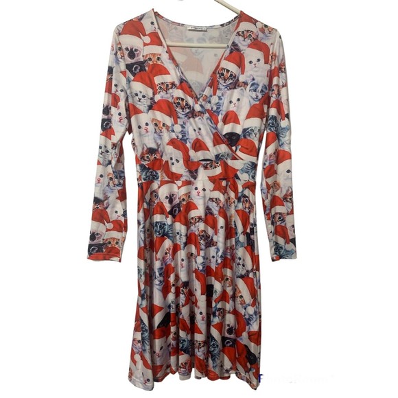 Torary Ugly Faux sweater Christmas Dress Fit And Flare Cats In Hats Sz M - Picture 2 of 13